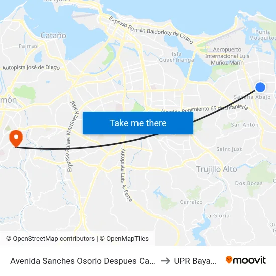 Avenida Sanches Osorio Despues Calle 120 to UPR Bayamón map