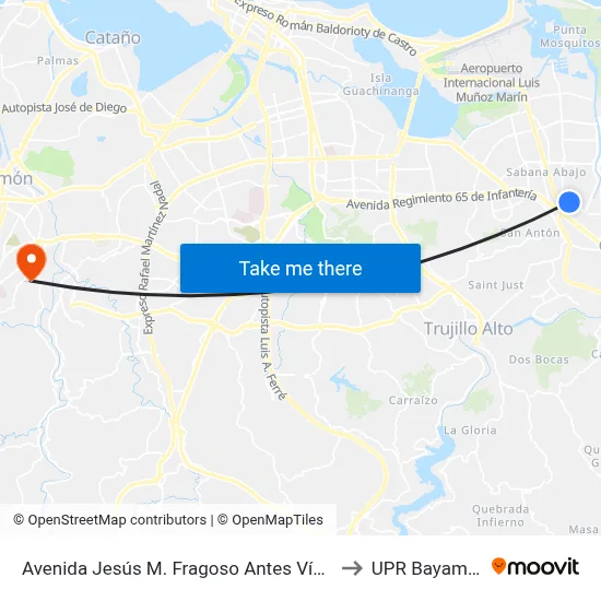Avenida Jesús M. Fragoso Antes Vía 56 to UPR Bayamón map