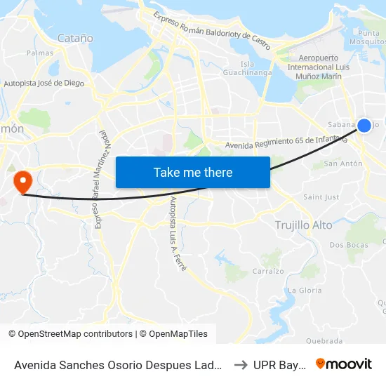Avenida Sanches Osorio Despues Lado Opuesto Vía 3 to UPR Bayamón map