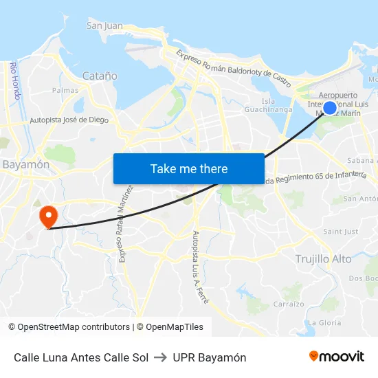 Calle Luna Antes Calle Sol to UPR Bayamón map