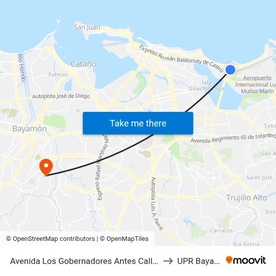 Avenida Los Gobernadores Antes Calle Diazway to UPR Bayamón map