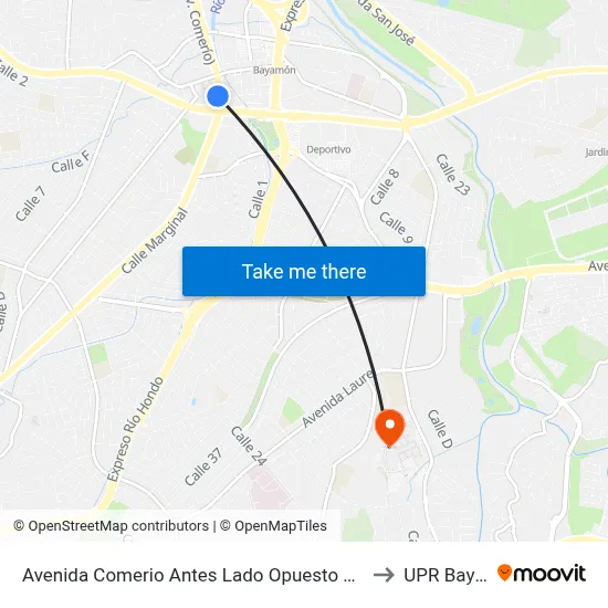 Avenida Comerio Antes Lado Opuesto Calle Manuel Rossi to UPR Bayamón map