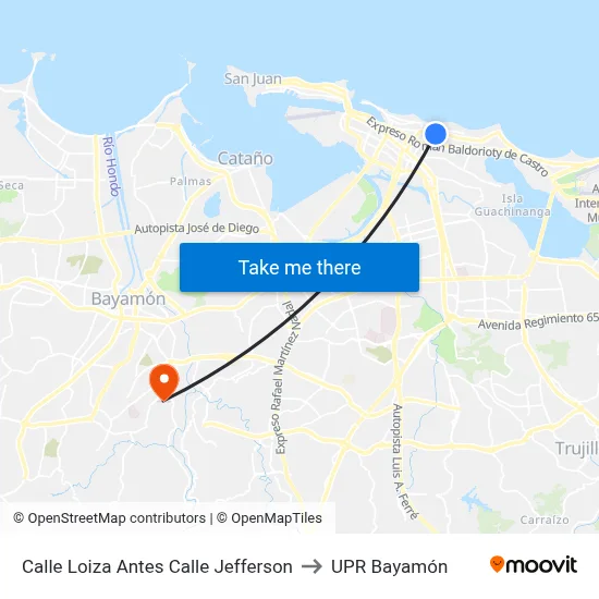 Calle Loiza Antes Calle Jefferson to UPR Bayamón map
