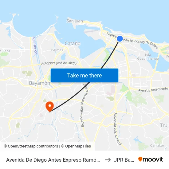 Avenida De Diego Antes Expreso Ramón Baldorioty De Castro to UPR Bayamón map