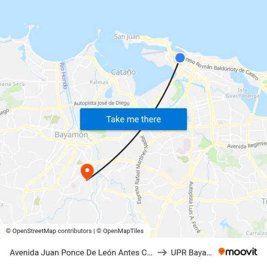Avenida Juan Ponce De León Antes Calle Cerra to UPR Bayamón map