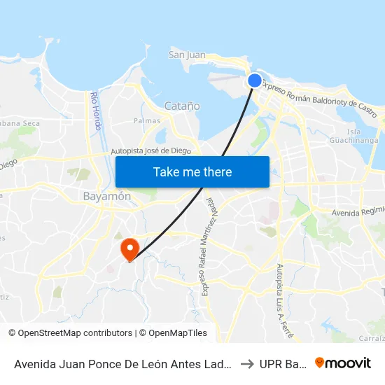 Avenida Juan Ponce De León Antes Lado Opuesto Calle Madrid to UPR Bayamón map
