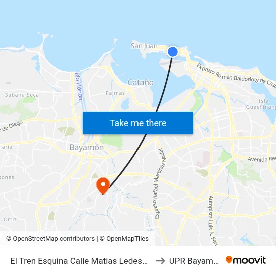 El Tren Esquina Calle Matias Ledesma to UPR Bayamón map