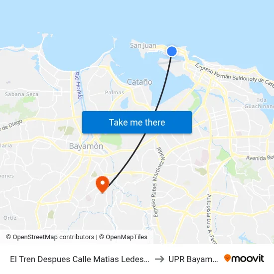 El Tren Despues Calle Matias Ledesma to UPR Bayamón map