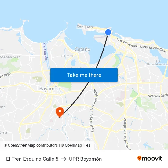 El Tren Esquina Calle 5 to UPR Bayamón map