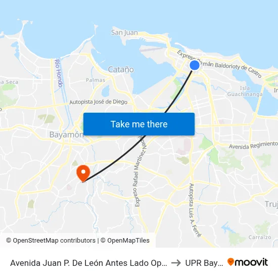 Avenida Juan P. De León Antes Lado Opuesto Calle Llovera to UPR Bayamón map
