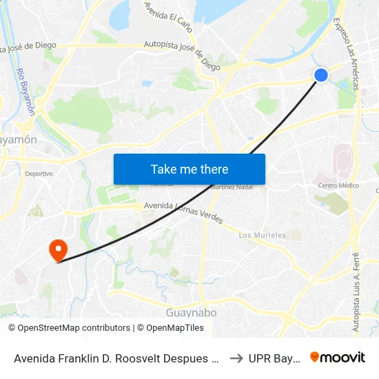 Avenida Franklin D. Roosvelt Despues Calle Andalucia to UPR Bayamón map