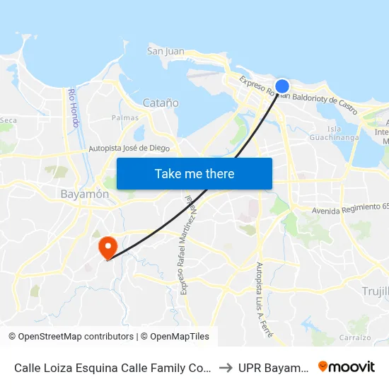 Calle Loiza Esquina Calle Family Court to UPR Bayamón map