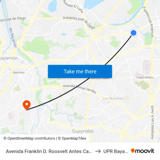 Avenida Franklin D. Roosvelt Antes Calle Baleares to UPR Bayamón map
