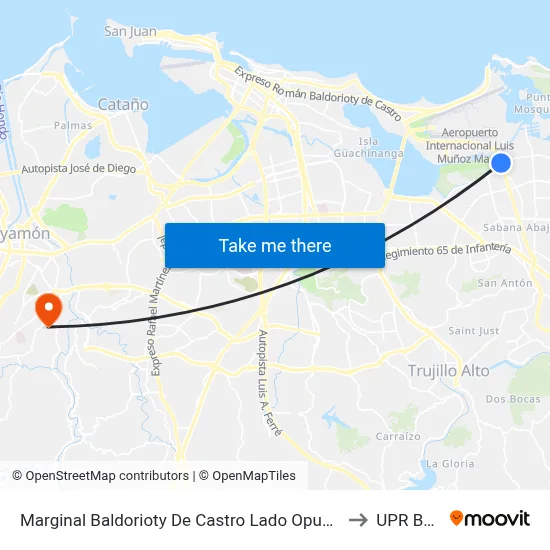 Marginal Baldorioty De Castro Lado Opuesto Iglesia Fuente Agua Viva to UPR Bayamón map