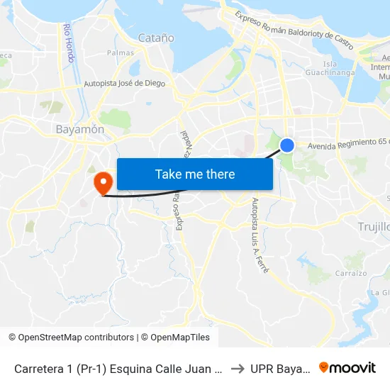 Carretera 1 (Pr-1) Esquina Calle Juan P. De Leon to UPR Bayamón map