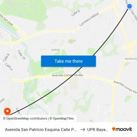 Avenida San Patricio Esquina Calle Parkside 6 to UPR Bayamón map