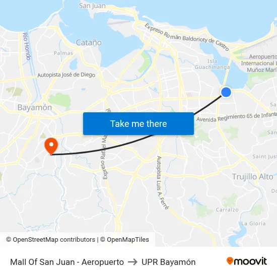 Mall Of San Juan - Aeropuerto to UPR Bayamón map