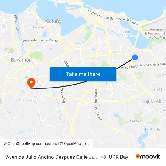 Avenida Julio Andino Despues Calle Juan Peña Reyes to UPR Bayamón map