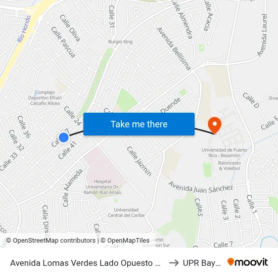 Avenida Lomas Verdes Lado Opuesto Antes Calle 23 E to UPR Bayamón map