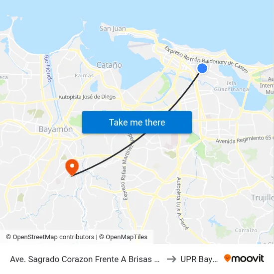 Ave. Sagrado Corazon Frente A Brisas De Monte Flores to UPR Bayamón map