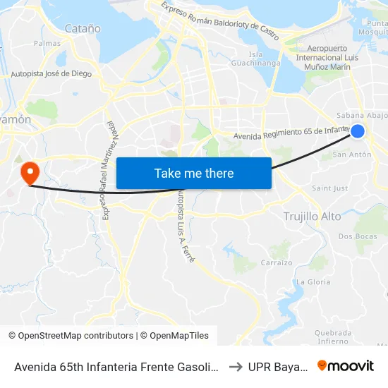 Avenida 65th Infanteria Frente Gasolinera Toral to UPR Bayamón map