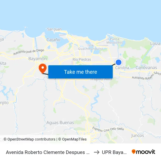 Avenida Roberto Clemente Despues Calle 73 to UPR Bayamón map