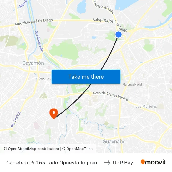 Carretera Pr-165 Lado Opuesto Imprenta El Nuevo Dia to UPR Bayamón map