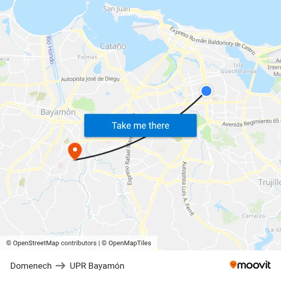 Domenech to UPR Bayamón map