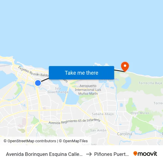 Avenida Borinquen Esquina Calle Quinones to Piñones Puerto Rico map