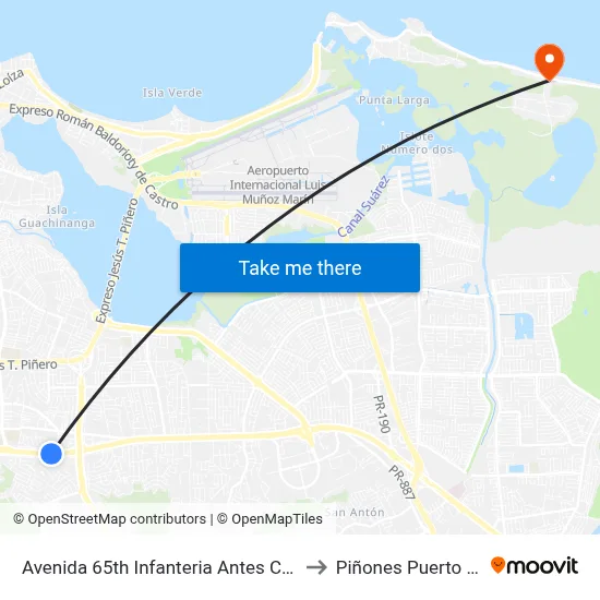 Avenida 65th Infanteria Antes Calle 13 to Piñones Puerto Rico map
