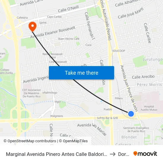 Marginal Avenida Pinero Antes Calle Baldorioty De Castro to Dorado map