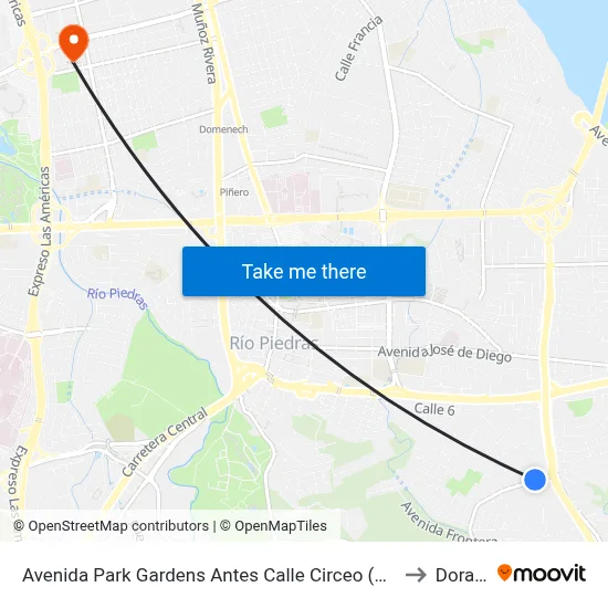 Avenida Park Gardens Antes Calle Circeo (Calle 25) to Dorado map