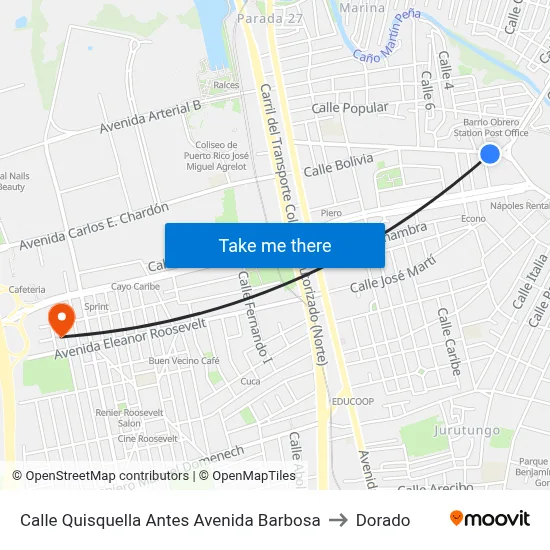 Calle Quisquella Antes Avenida Barbosa to Dorado map