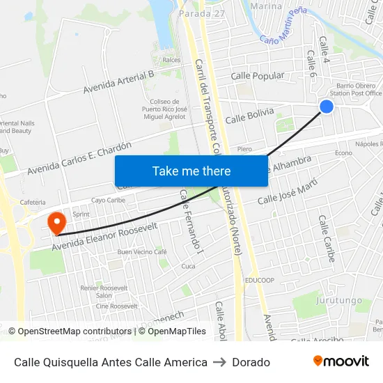 Calle Quisquella Antes Calle America to Dorado map