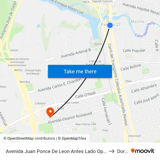 Avenida Juan Ponce De Leon Antes Lado Opuesto Calle Sagarra to Dorado map