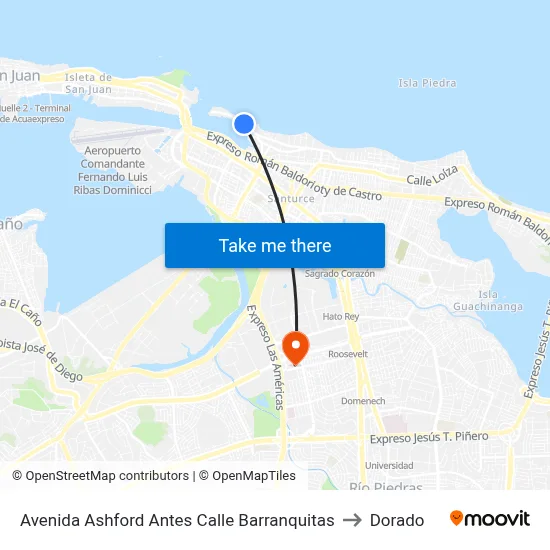 Avenida Ashford Antes Calle Barranquitas to Dorado map