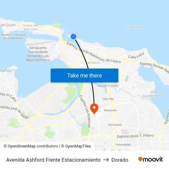 Avenida Ashford Frente Estacionamiento to Dorado map