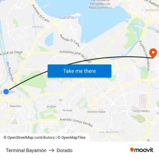 Terminal Bayamón to Dorado map
