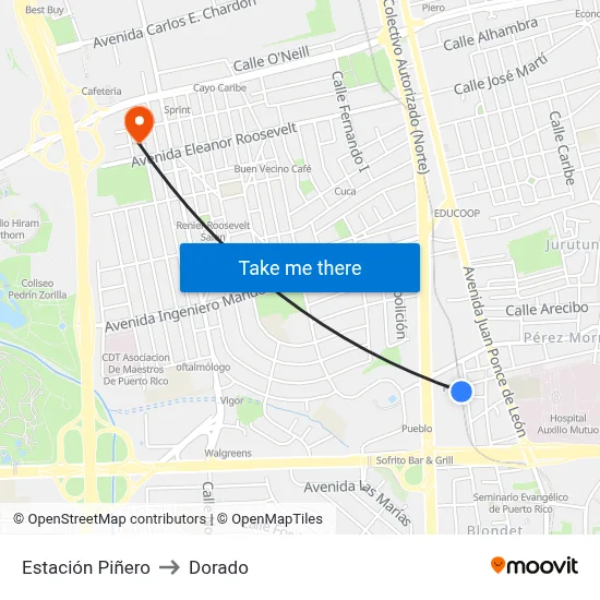 Estación Piñero to Dorado map