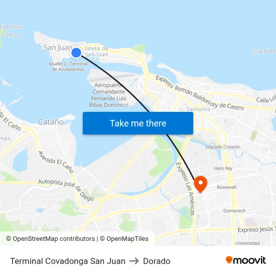 Terminal Covadonga San Juan to Dorado map