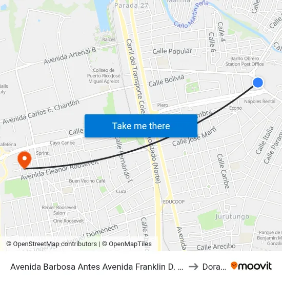Avenida Barbosa Antes Avenida Franklin D. Roosvelt to Dorado map