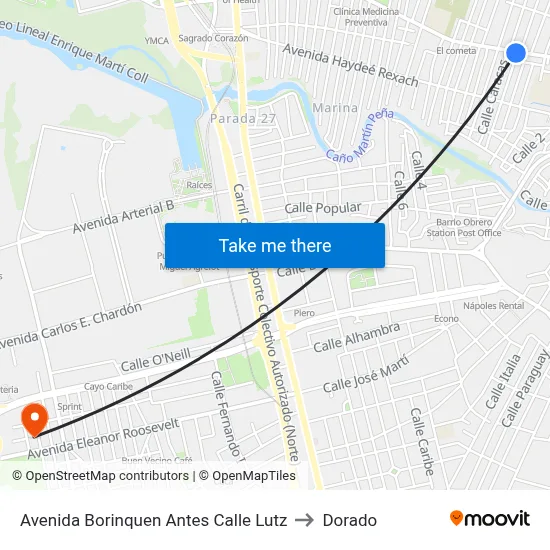Avenida Borinquen Antes Calle Lutz to Dorado map