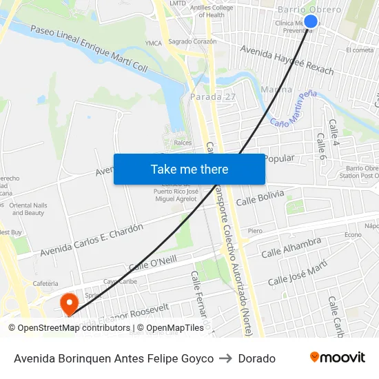 Avenida Borinquen Antes Felipe Goyco to Dorado map