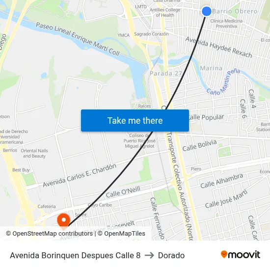 Avenida Borinquen Despues Calle 8 to Dorado map