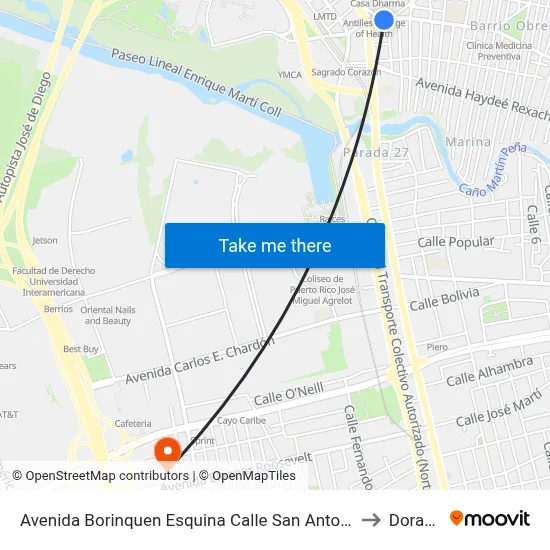 Avenida Borinquen Esquina Calle San Antonio to Dorado map