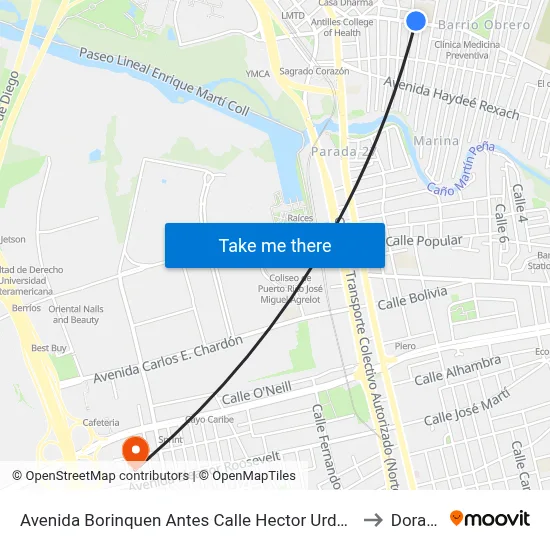 Avenida Borinquen Antes Calle Hector Urdaneta to Dorado map