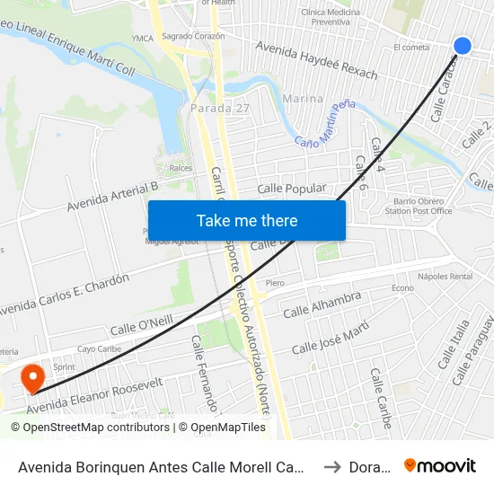 Avenida Borinquen Antes Calle Morell Campo to Dorado map