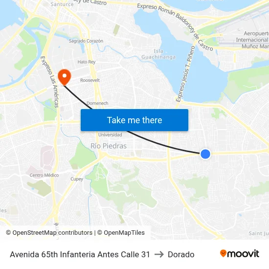 Avenida 65th Infanteria Antes Calle 31 to Dorado map