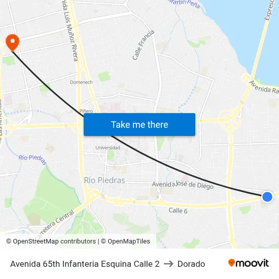 Avenida 65th Infanteria Esquina Calle 2 to Dorado map
