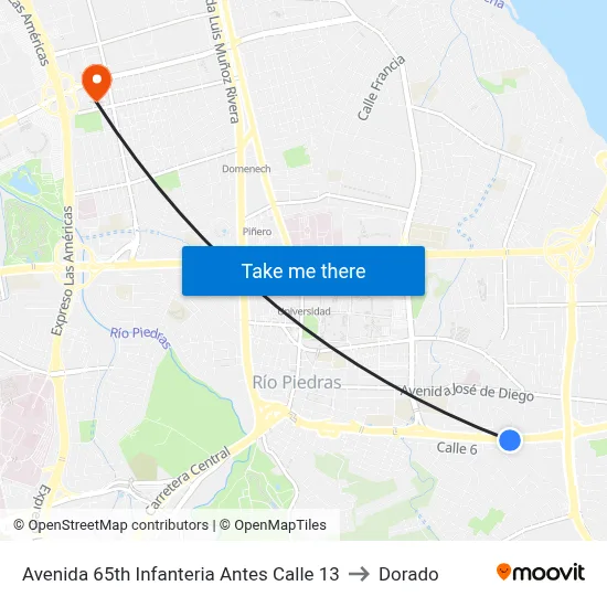 Avenida 65th Infanteria Antes Calle 13 to Dorado map